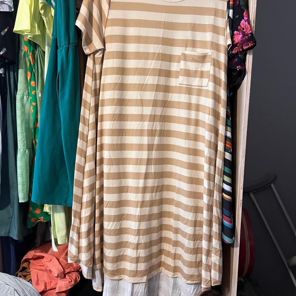 Beige and Tan Striped Dress